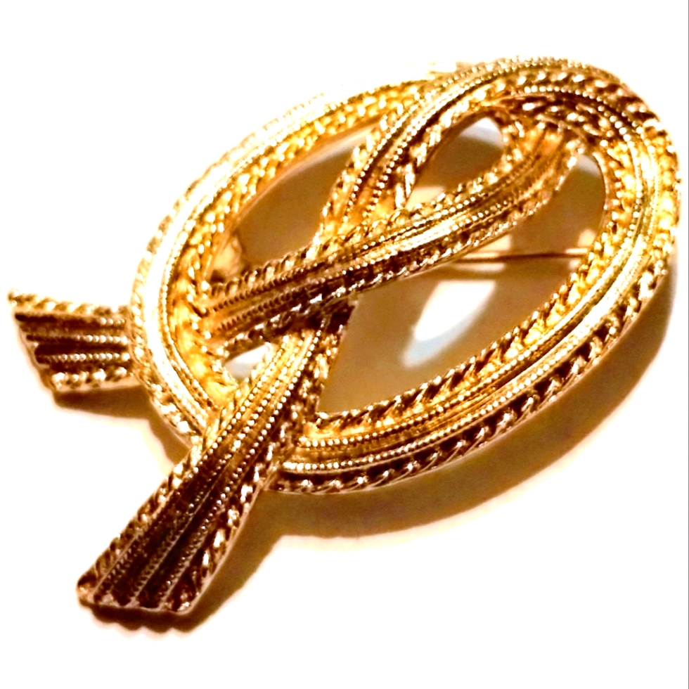 Vtg Emmons Signed Gold Rope Knot Open Pin Brooch